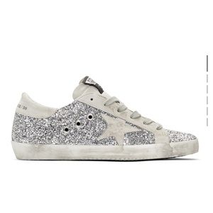 Golden Goose Silver Glitter Super Star Sneakers